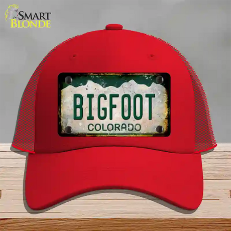 Bigfoot Colorado Rusty Novelty License Plate Hat Mesh / Red