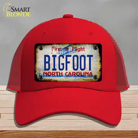 Bigfoot North Carolina Novelty License Plate Hat Tag Mesh / Red