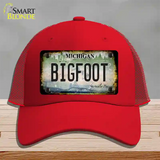 Bigfoot Michigan Novelty License Plate Hat Mesh / Red