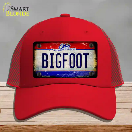 Bigfoot Ohio Novelty License Plate Hat Mesh / Red