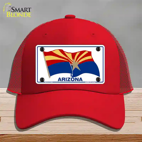 Arizona Waving Flag Novelty License Plate Hat Mesh / Red