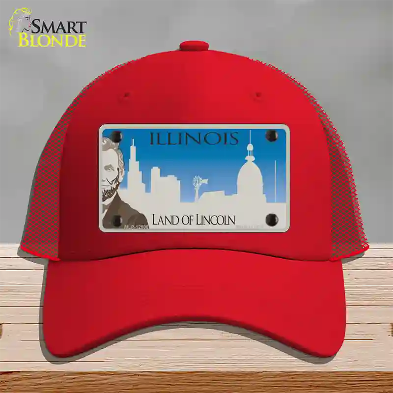 Illinois Blank Novelty License Plate Hat Mesh / Red