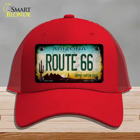 Route 66 Arizona Rusty Novelty License Plate Hat Mesh / Red