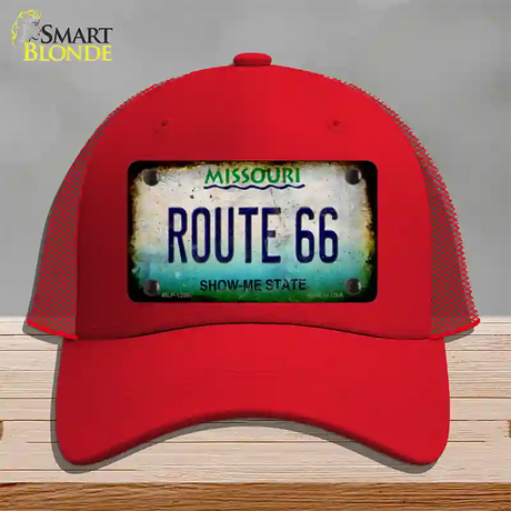 Route 66 Missouri Rusty Novelty License Plate Hat Mesh / Red