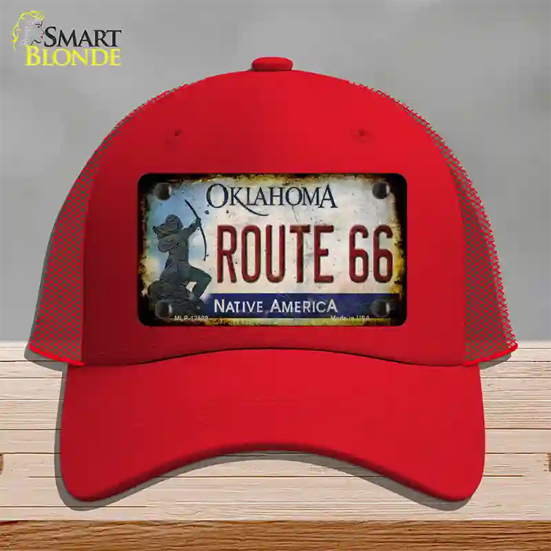 Route 66 Oklahoma Rusty Novelty License Plate Hat Mesh / Red