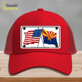 Arizona American Crossed Flags Novelty License Plate Hat Mesh / Red