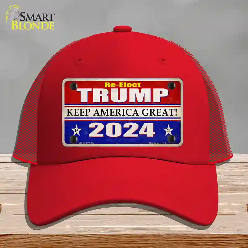 Re-Elect Trump 2024 Novelty License Plate Hat Mesh / Red