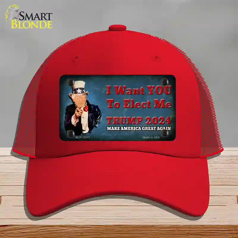 I Want You to Elect Me Trump 2024 Novelty License Plate Hat Mesh / Red