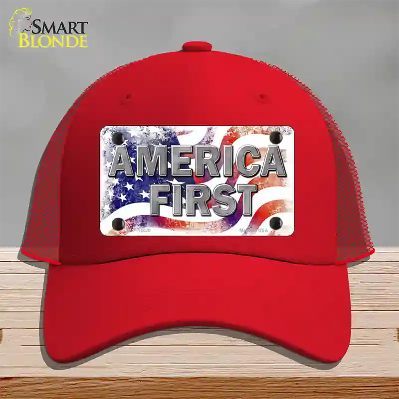 America First Novelty License Plate Hat Mesh / Red