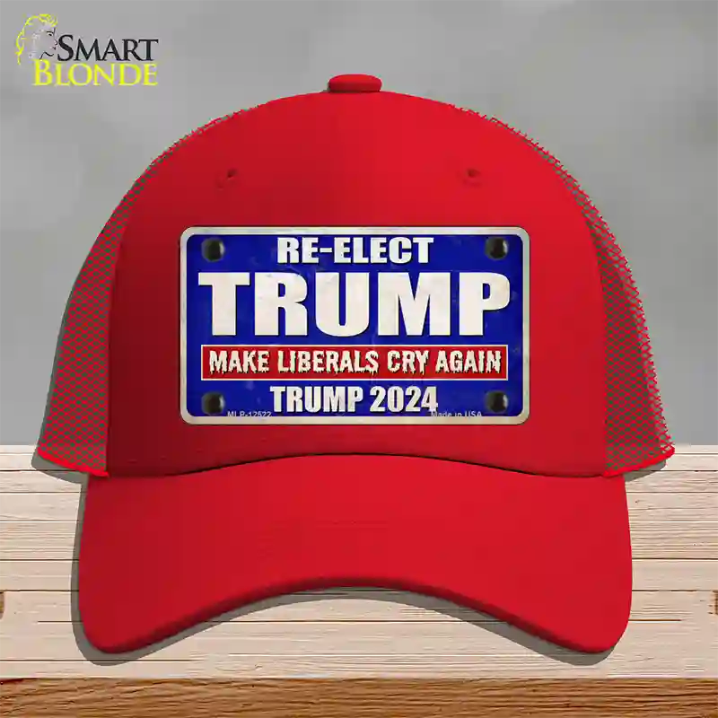 Re-Elect Trump 2024 Blue Novelty License Plate Hat Mesh / Red