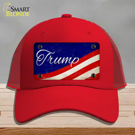 Trump on Waving Flag Novelty License Plate Hat Mesh / Red