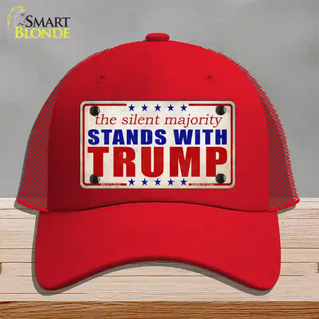 Silent Majority Stands with Trump Novelty License Plate Hat Mesh / Red