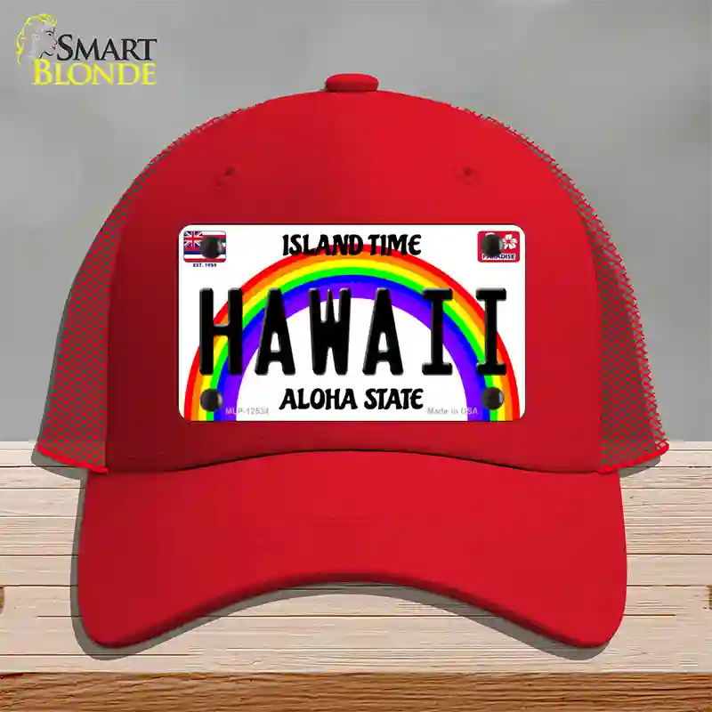 Hawaii Novelty License Plate Hat Mesh / Red