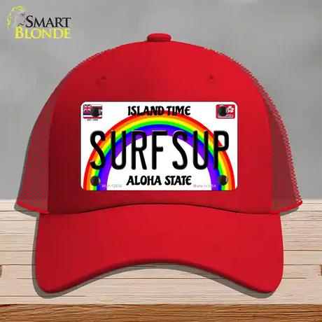 Surfsup Hawaii Novelty License Plate Hat Mesh / Red