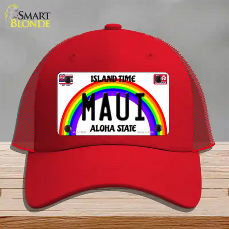 Maui Hawaii Novelty License Plate Hat Mesh / Red