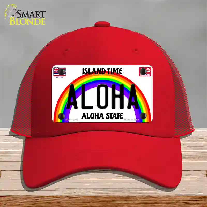 Aloha Hawaii Novelty License Plate Hat Mesh / Red