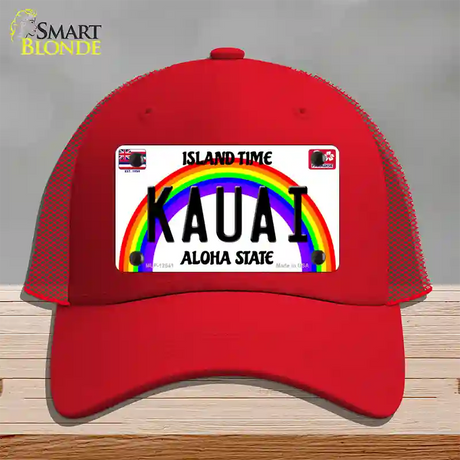 Kauai Hawaii Novelty License Plate Hat Mesh / Red