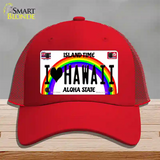 I Love Hawaii Novelty License Plate Hat Mesh / Red