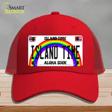 Island Time Hawaii Novelty License Plate Hat Mesh / Red