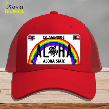 Aloha Turtle Hawaii Novelty License Plate Hat Mesh / Red