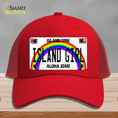 Island Girl Hawaii Novelty License Plate Hat Mesh / Red