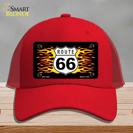 Route 66 Flames Novelty License Plate Hat Mesh / Red