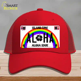 Aloha Hawaii Island Time Novelty License Plate Hat Mesh / Red