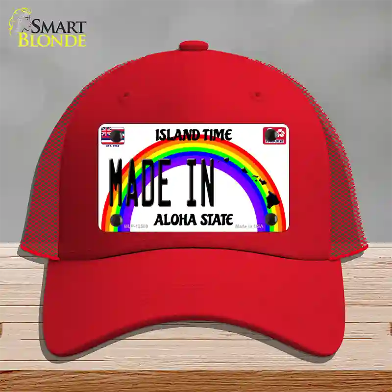 Made In Hawaii Silhouette Novelty License Plate Hat Mesh / Red