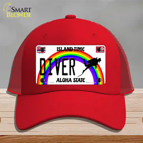 Diver Hawaii Novelty License Plate Hat Mesh / Red