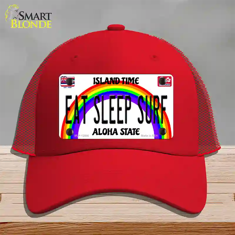 Eat Sleep Surf Hawaii Novelty License Plate Hat Mesh / Red