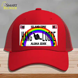 Hang Loose Hawaii Novelty License Plate Hat Mesh / Red