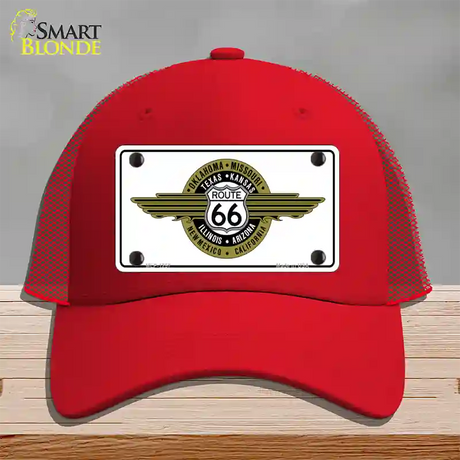 Route 66 Shield Emblem Novelty License Plate Hat Mesh / Red