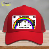 Happy Hour Hawaii Novelty License Plate Hat Mesh / Red