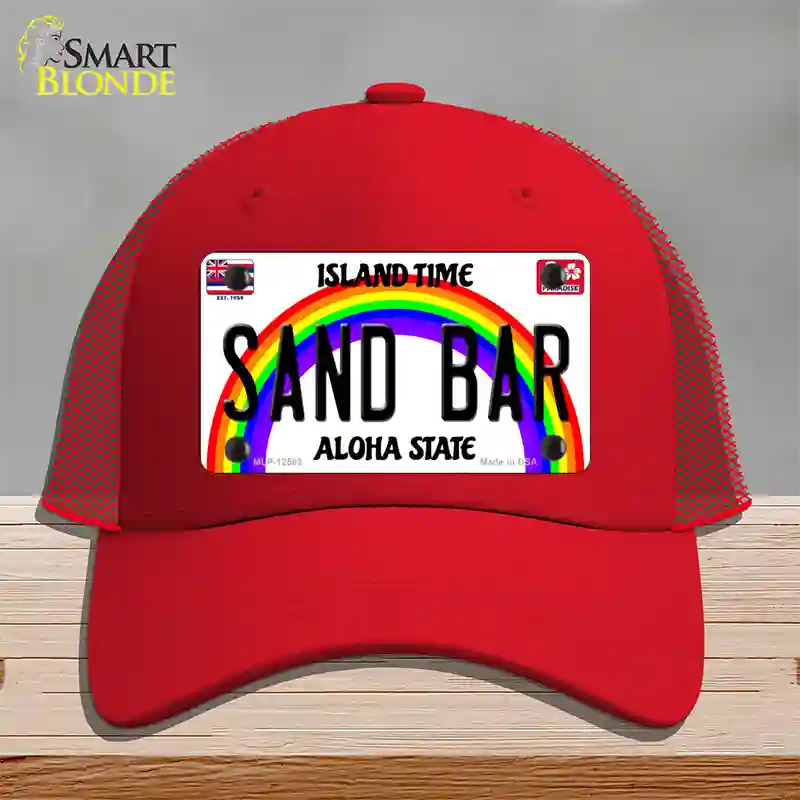 Sand Bar Hawaii Novelty License Plate Hat Mesh / Red