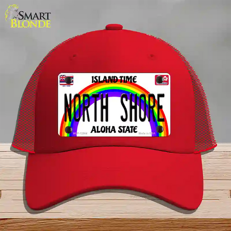 North Shore Hawaii Novelty License Plate Hat Mesh / Red