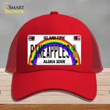 Pineapples Hawaii Novelty License Plate Hat Mesh / Red