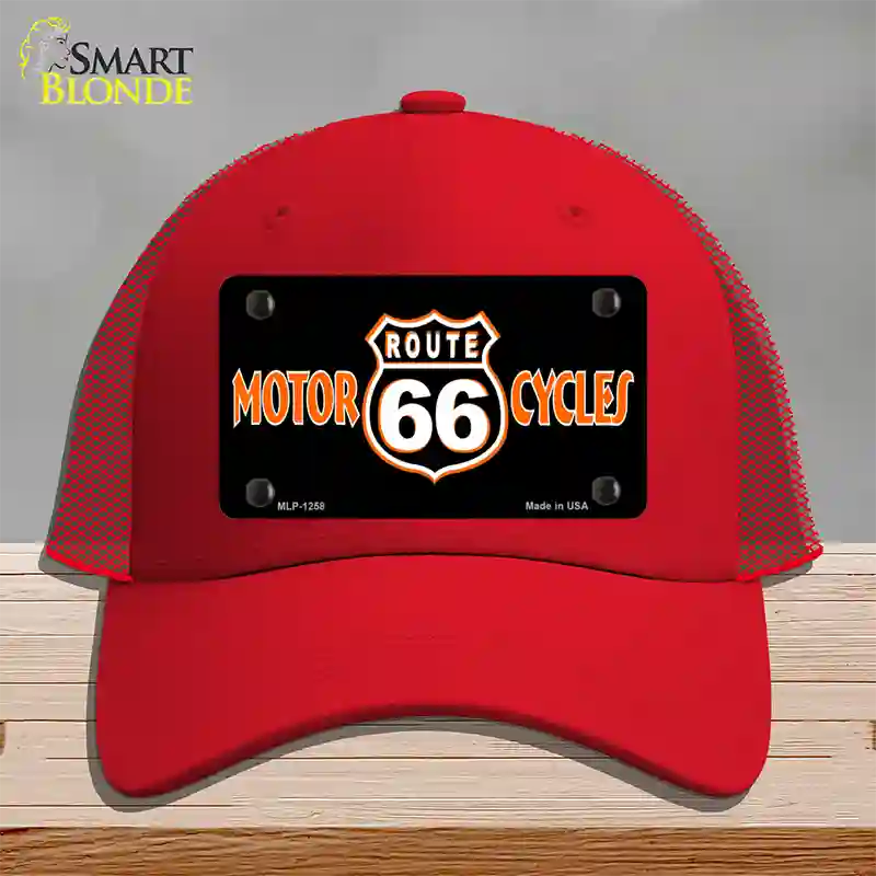 Route 66 Motorcycles Novelty License Plate Hat Mesh / Red