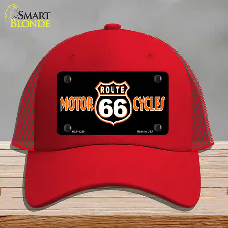 Route 66 Motorcycles Novelty License Plate Hat Mesh / Red