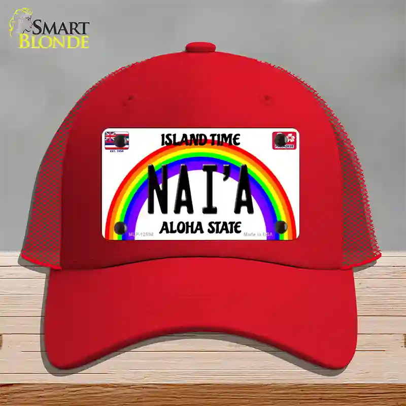 Naia Hawaii Novelty License Plate Hat Mesh / Red