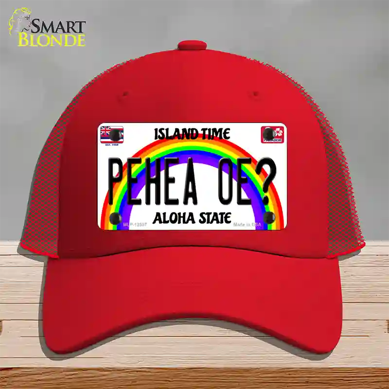 Pehea Oe Hawaii Novelty License Plate Hat Mesh / Red