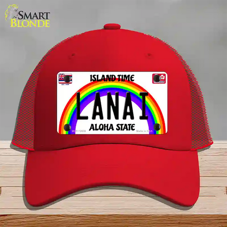 Lanai Hawaii Novelty License Plate Hat Mesh / Red