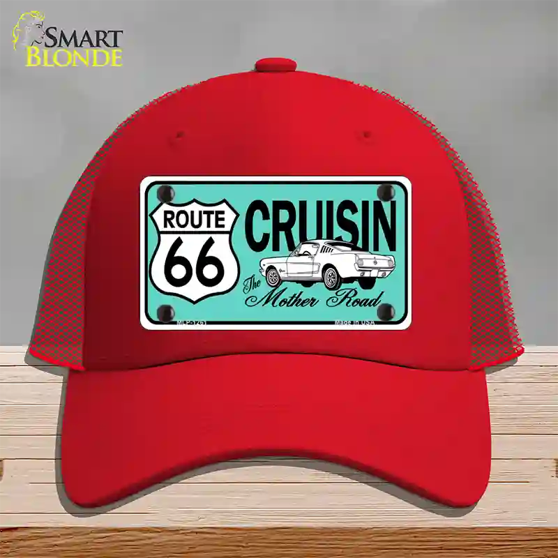 Route 66 Retro Cruisin Novelty License Plate Hat Mesh / Red