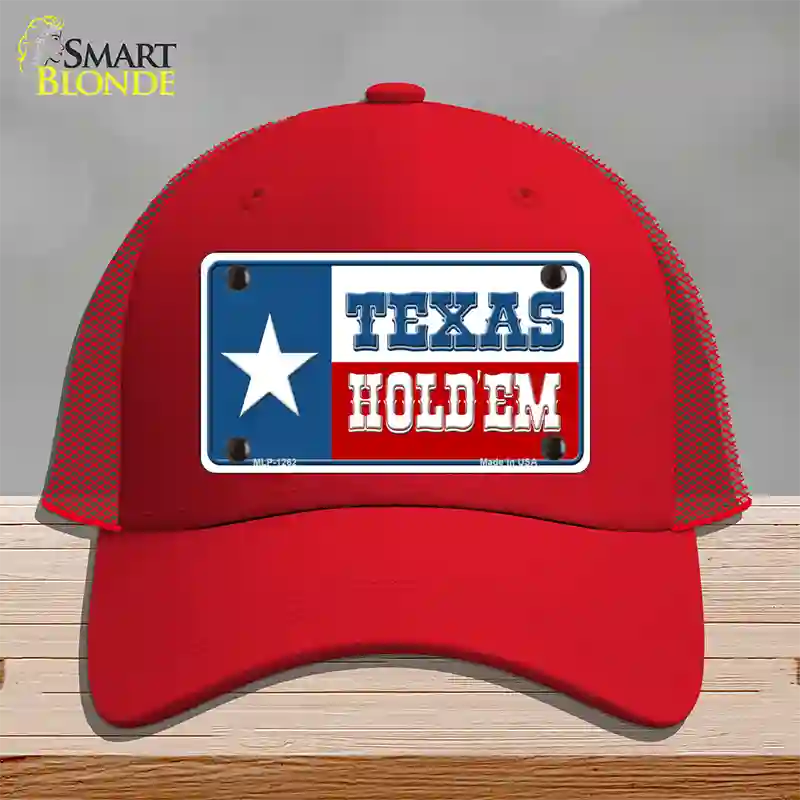 Texas Hold Em Novelty License Plate Hat Mesh / Red