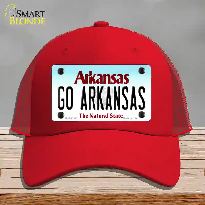 Go Arkansas Novelty License Plate Hat Mesh / Red