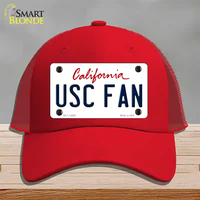 USC Fan Novelty License Plate Hat Mesh / Red