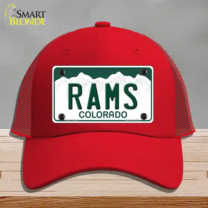 Rams Novelty License Plate Hat Mesh / Red