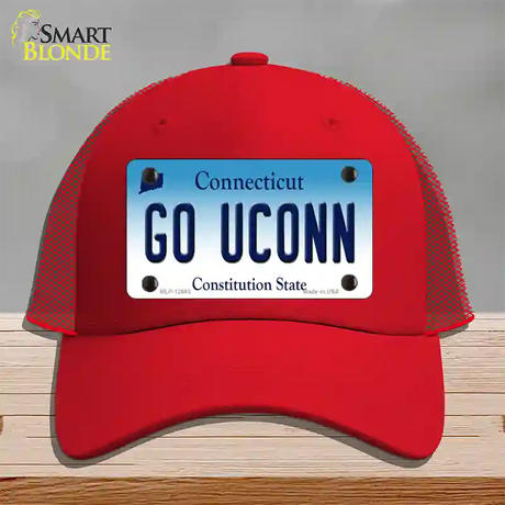 Go UConn Novelty License Plate Hat Mesh / Red