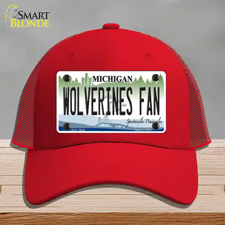 Wolverines Fan Novelty License Plate Hat Mesh / Red