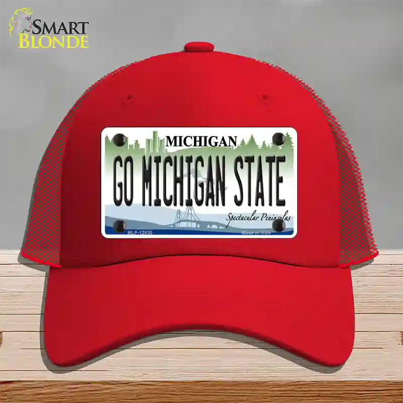 Go Michigan State Novelty License Plate Hat Mesh / Red