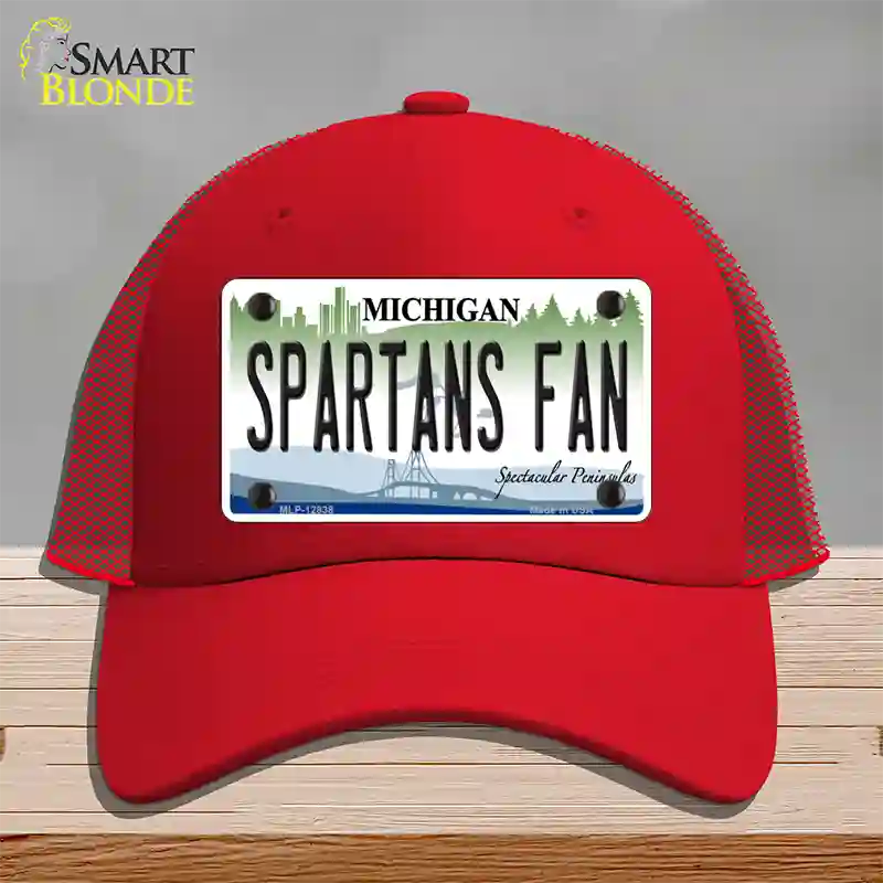 Spartans Fan Novelty License Plate Hat Mesh / Red